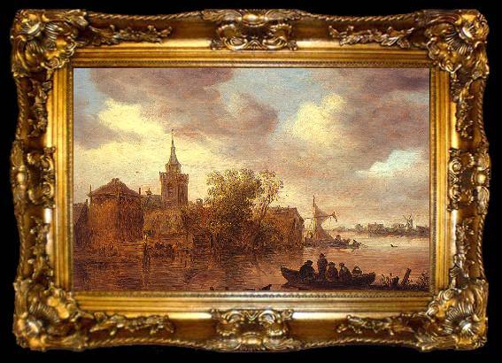 framed  Jan van  Goyen A Church and a Farm on the Bank of a River, ta009-2